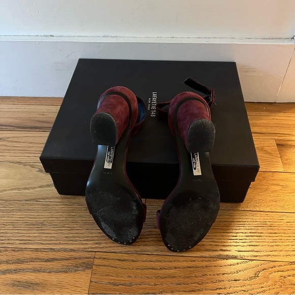 Lafayette 148 cabernet suede block heel sandals, size 6.5 - Picture 5 of 5
